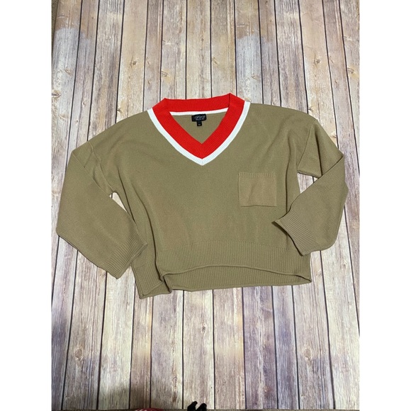 TOPSHOP Crop V neck wide Sleeve Sweater Tan Size 6 - Picture 5 of 10